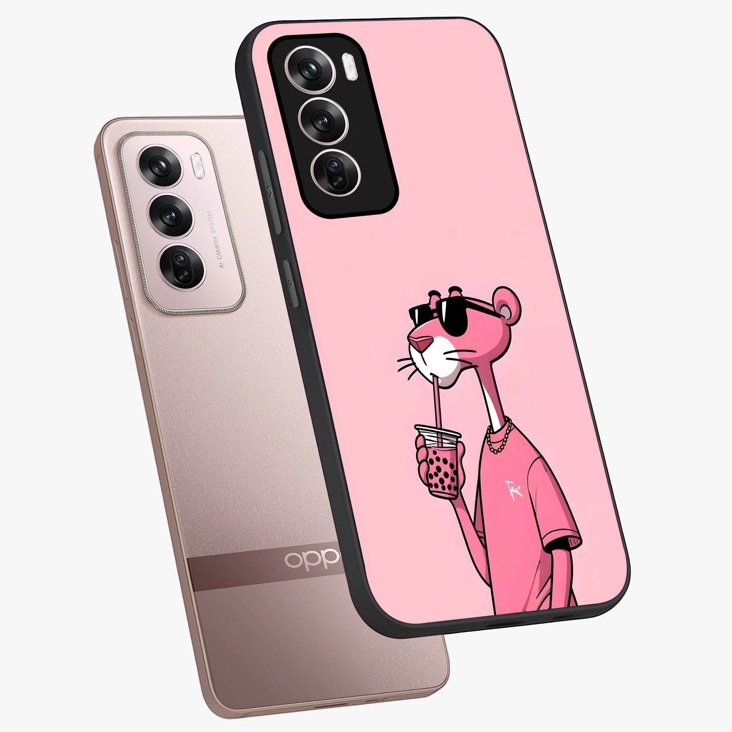 Pink Panther Glass Case displayed in angled mockup highlighting playful cartoon character design with vibrant pink aesthetic.