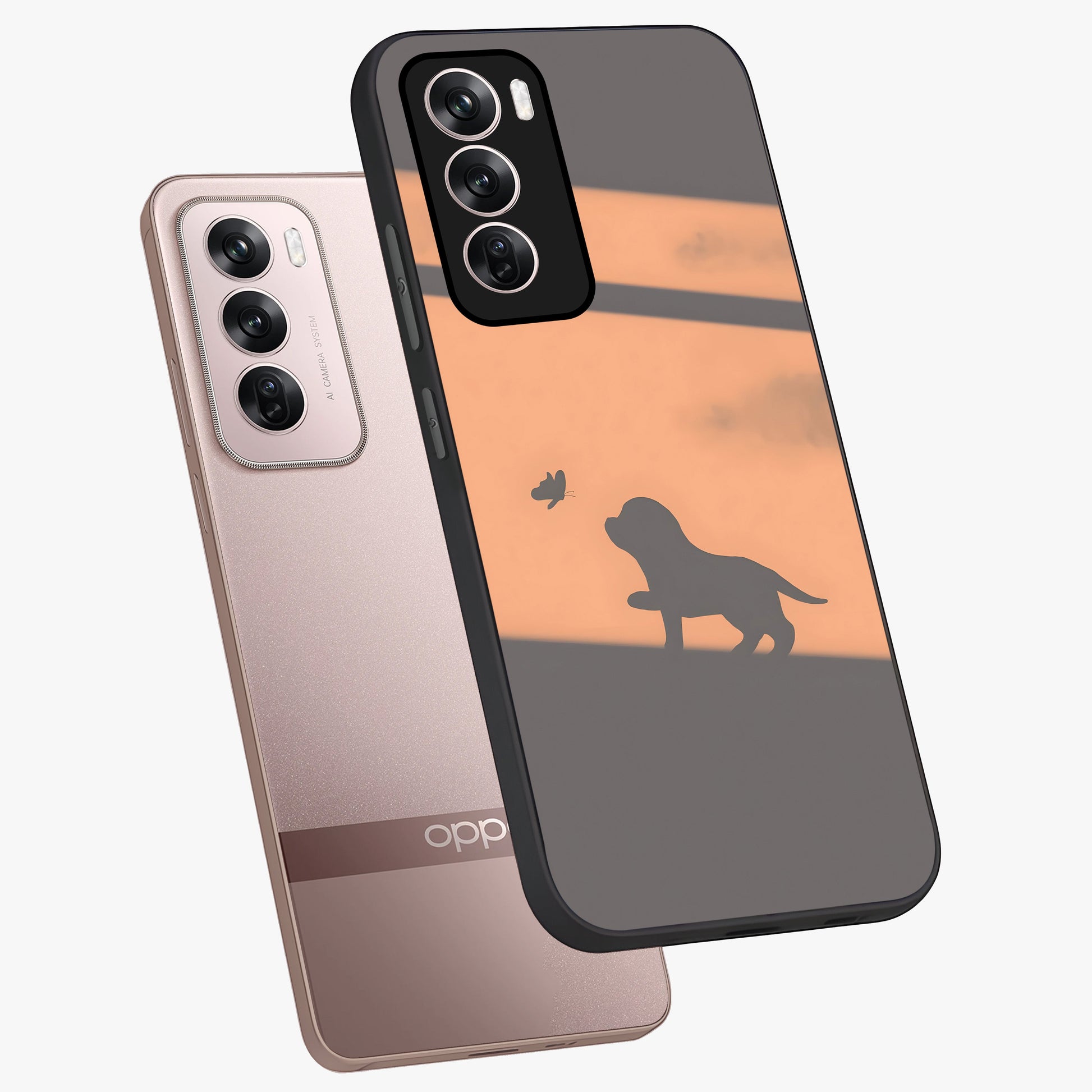 Puppy Shadow Art Glass Case displayed in angled mockup highlighting playful dog illustration with artistic shadow aesthetic.