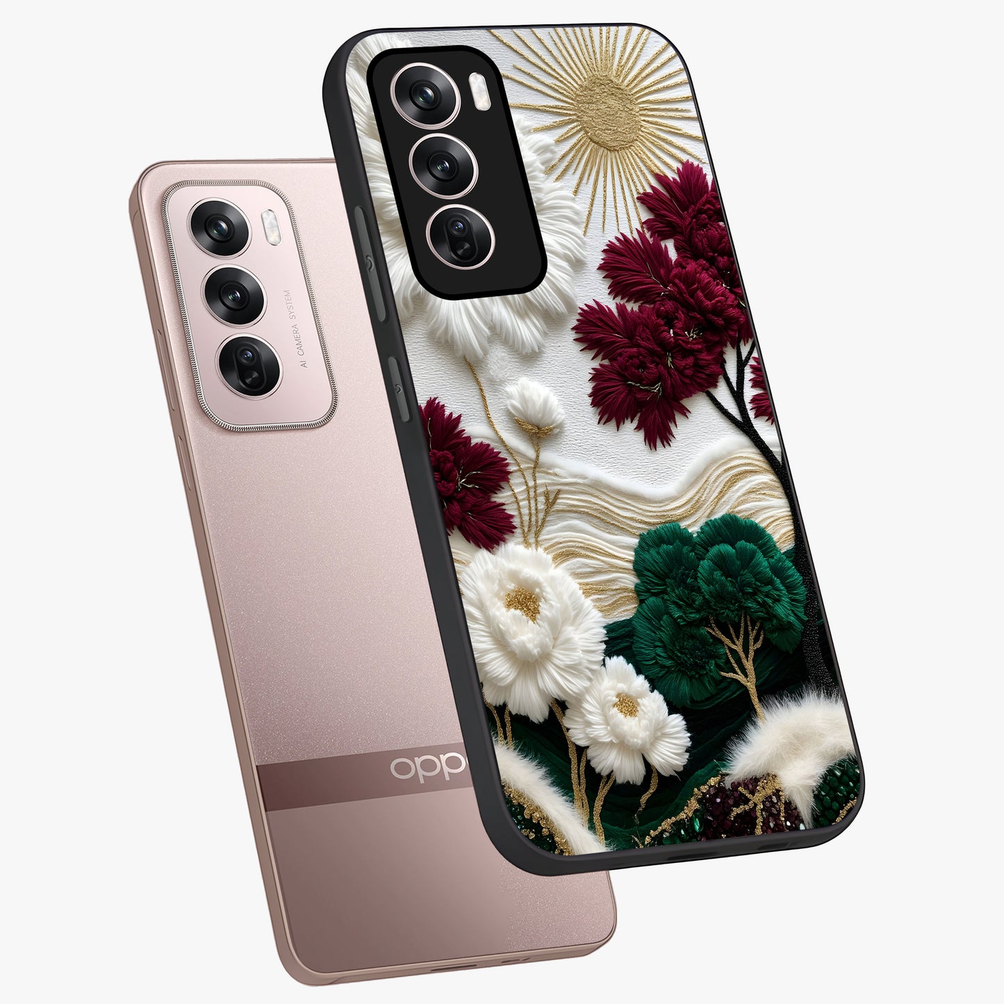 Radiant Bloom Elegance Glass Case displayed in angled mockup highlighting graceful floral design with radiant aesthetic style.