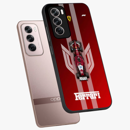 Red Ferrari F1 Vertical Glass Case displayed in angled mockup highlighting high speed racing design with bold automotive aesthetic.