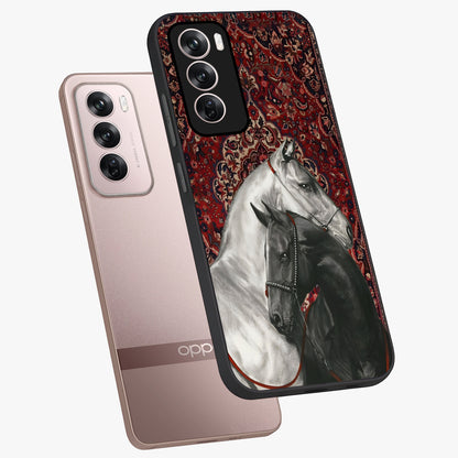 Regal Stallion Tapestry Glass Case displayed in angled mockup highlighting royal stallion design with decorative heritage aesthetic.