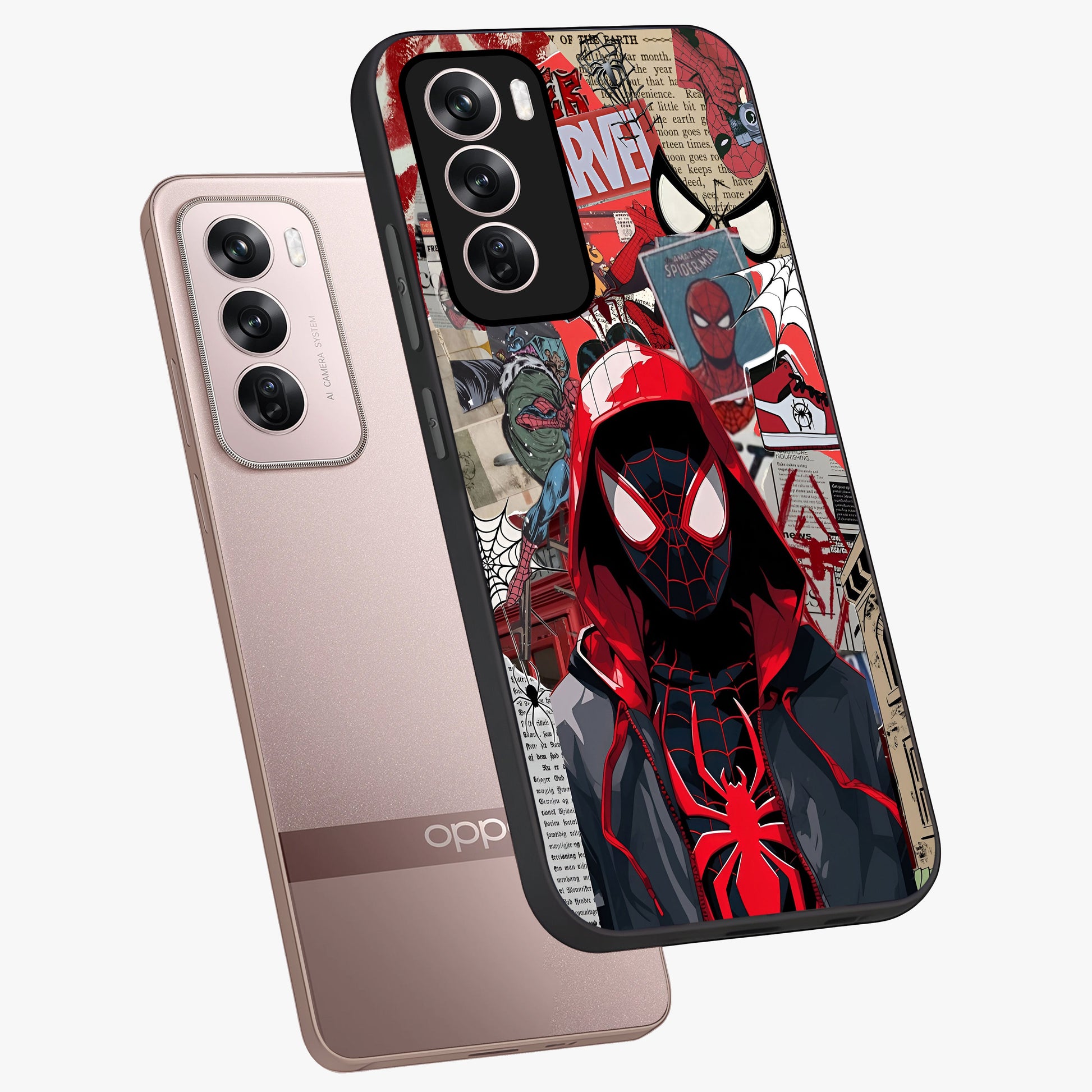 Spider Collage Street Glass Case displayed in angled mockup highlighting dynamic street style collage design with comic aesthetic.