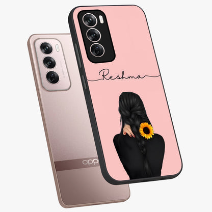 Sunflower Braid Beauty With Custom Name Glass Case displayed in angled mockup highlighting elegant sunflower design with custom name feature.