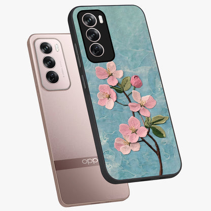 Threaded Blossom Breeze Glass Case displayed in angled mockup highlighting elegant floral design with soft aesthetic style.