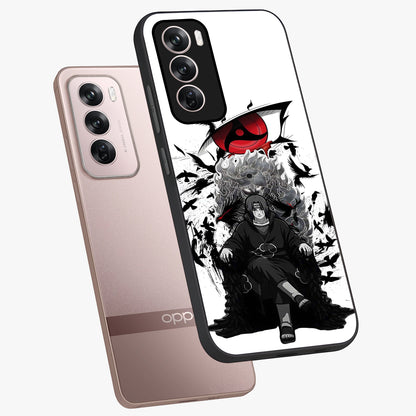 Uchiha Shadow Throne Glass Case displayed in angled mockup highlighting glowing aquatic design with celestial aesthetic.