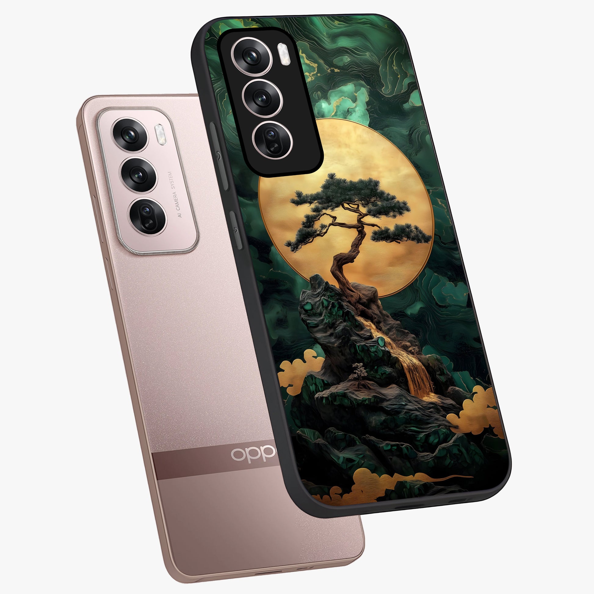 Zen Moon Rise Glass Case displayed in angled mockup highlighting peaceful lunar design with zen aesthetic style.