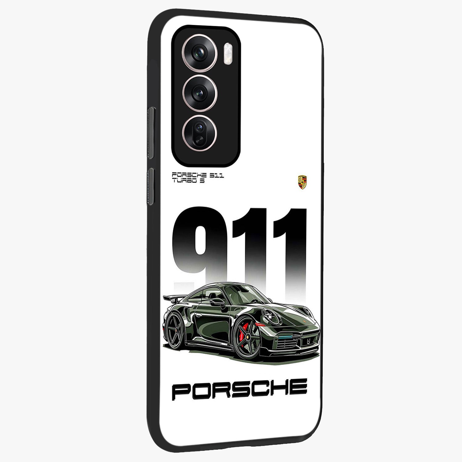 911 Turbo Dominance Glass Case upright perspective showcasing powerful racing design and modern automotive aesthetic.