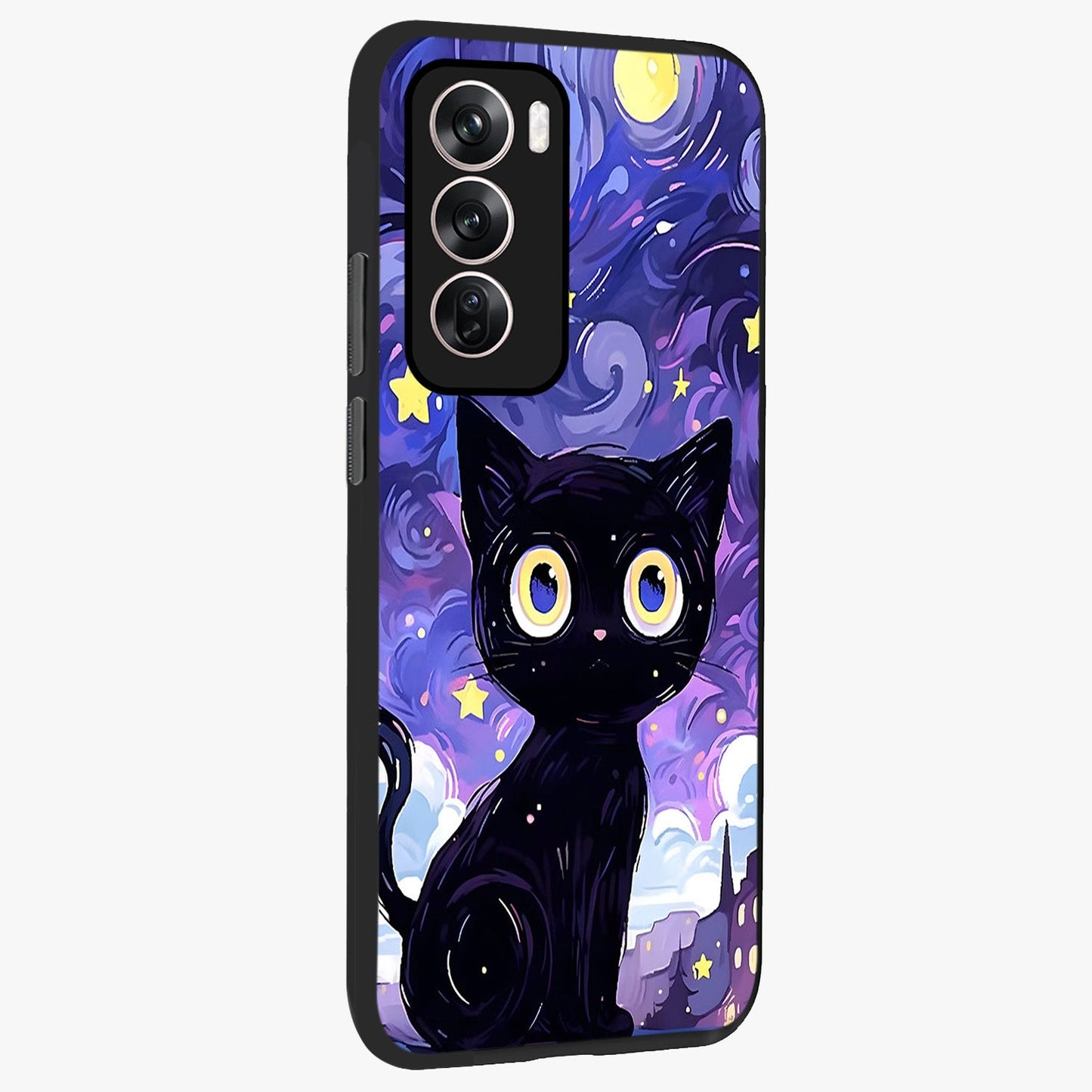 Abstract Cat Art Glass Case upright view showcasing creative feline illustration and aesthetic artistic style.