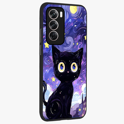 Abstract Cat Art Glass Case upright view showcasing creative feline illustration and aesthetic artistic style.