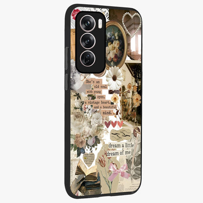 Aesthetic Brown Vintage Collage Glass Case upright view showcasing nostalgic retro artwork with stylish vintage theme.