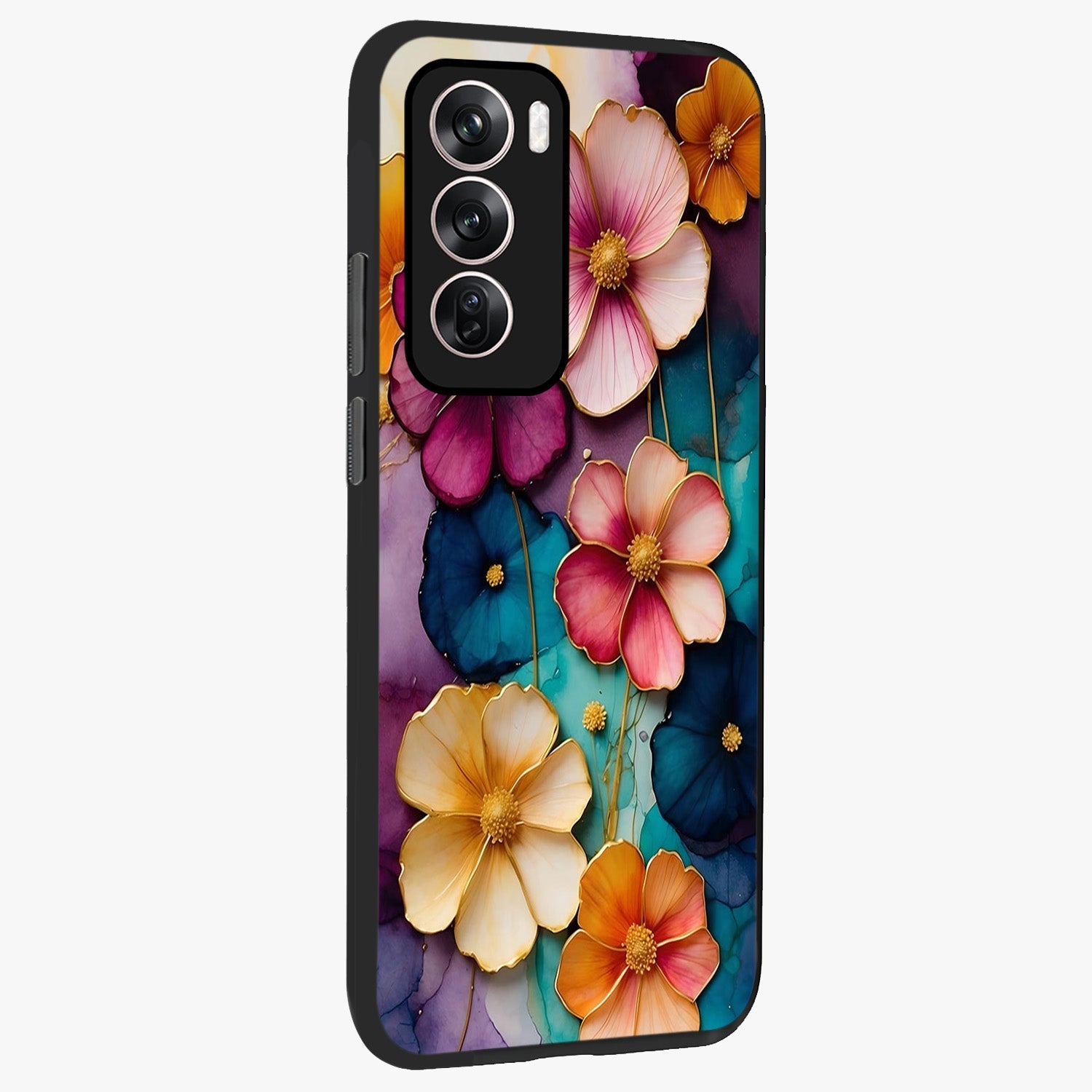 Artlyn Grace Flower Pattern Glass Case upright view showcasing graceful floral artwork with aesthetic botanical style.