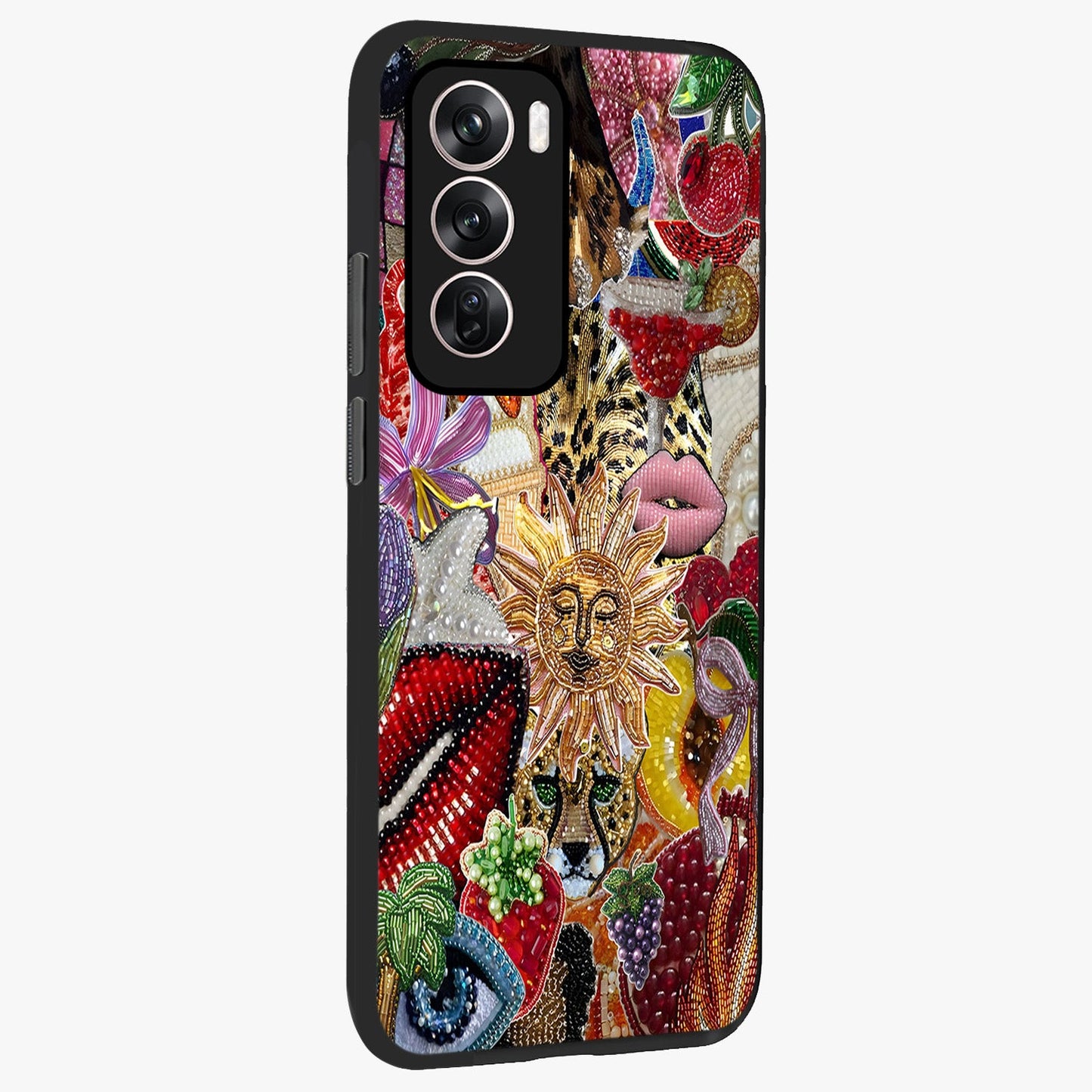 Beaded Fashion Jungle Glass Case upright view showcasing tropical jungle aesthetic with decorative bead elements.