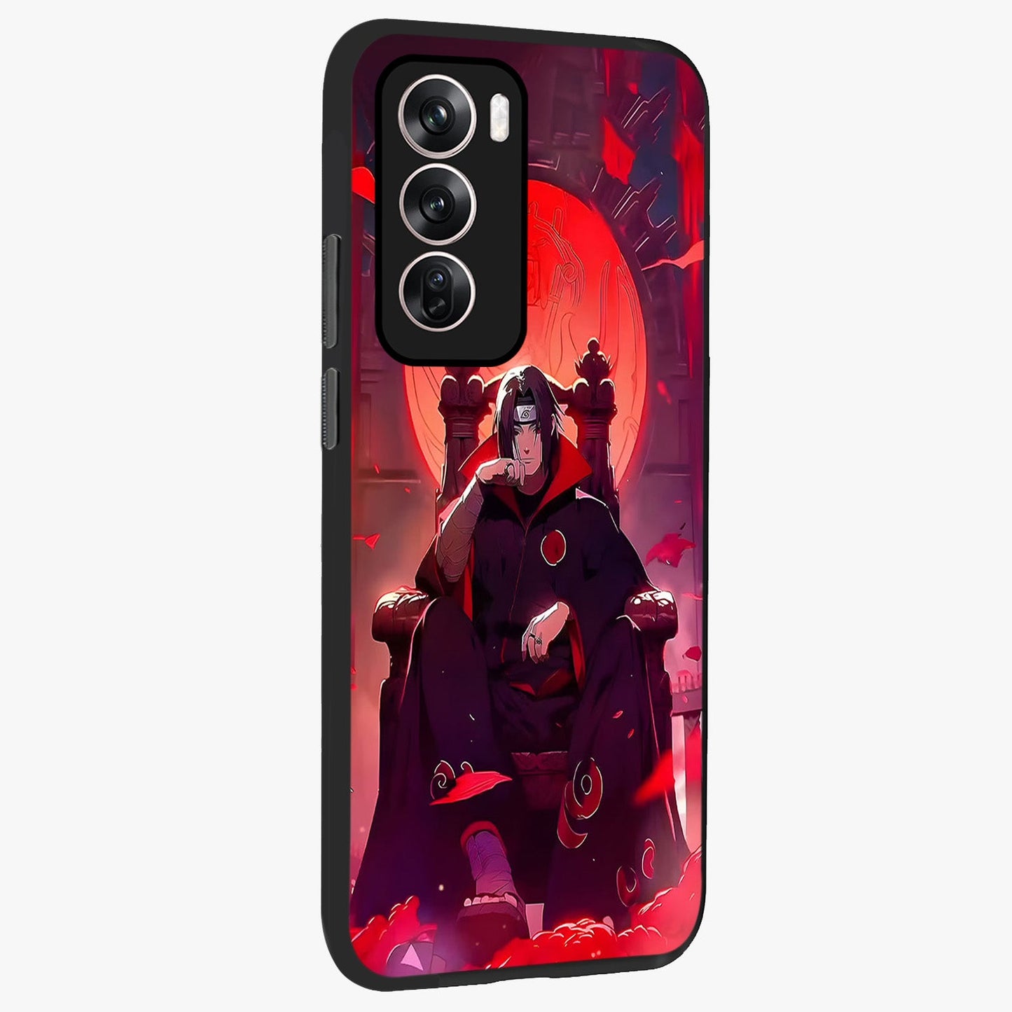 Blood Moon Sovereign Glass Case upright view showcasing powerful moon inspired artwork with cosmic aesthetic style.