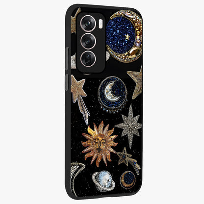 Celestial Gem Constellations Glass Case upright view showcasing cosmic constellation artwork with celestial aesthetic style.