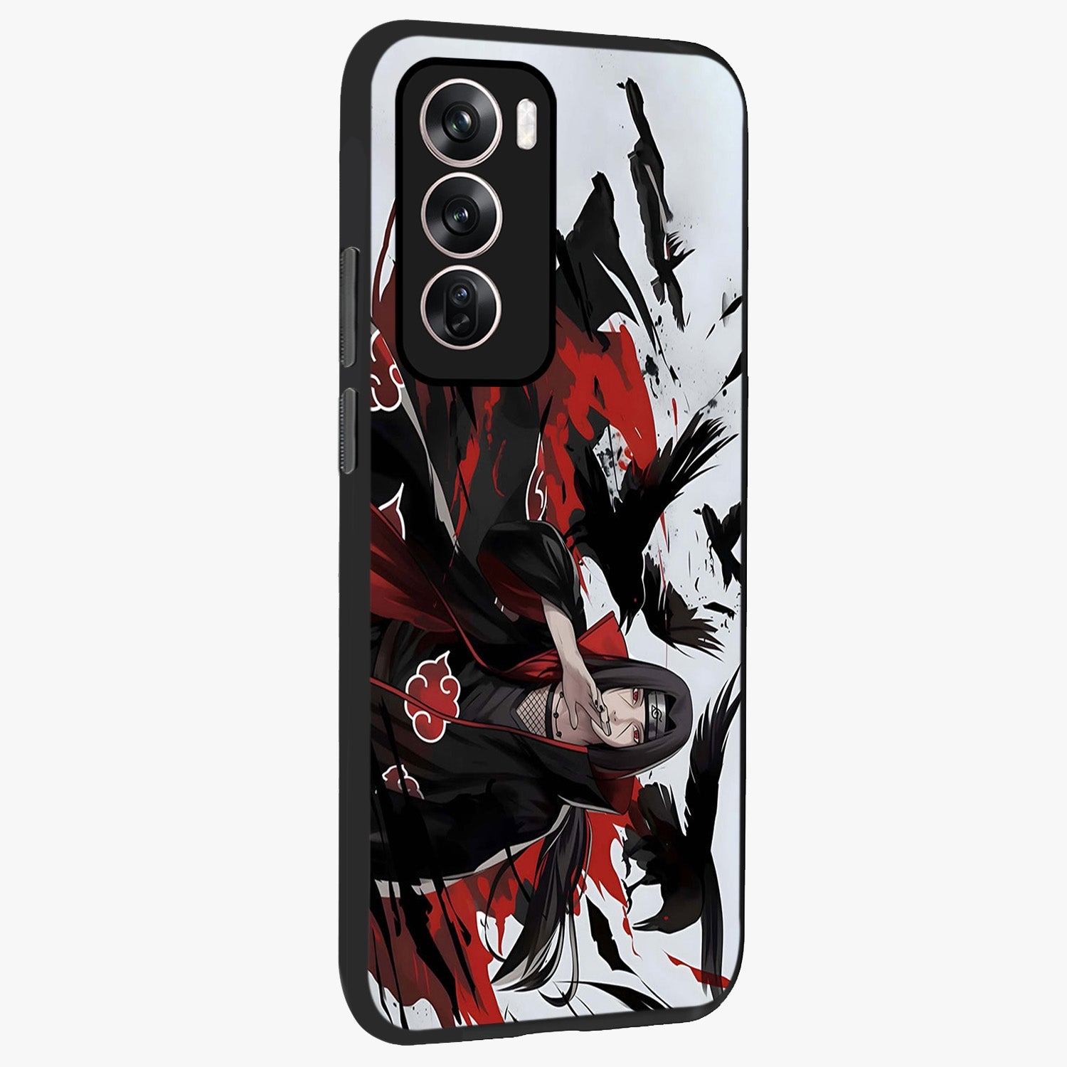 Crimson Crow Illusion Glass Case upright view showcasing striking crow illusion artwork with intense crimson theme.
