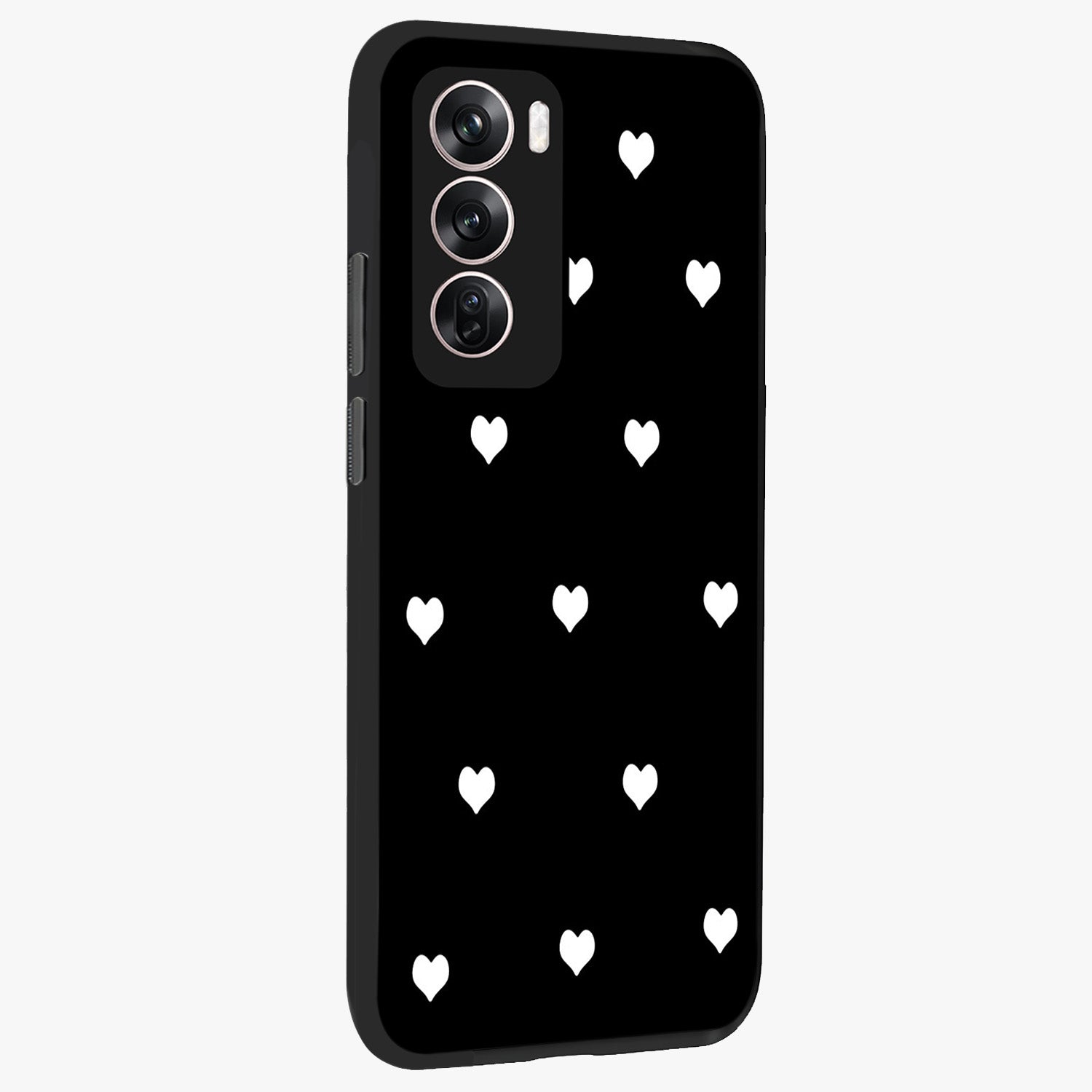 Cute And Simple White Hearts Glass Case upright view showcasing simple white hearts artwork with soft minimal theme.