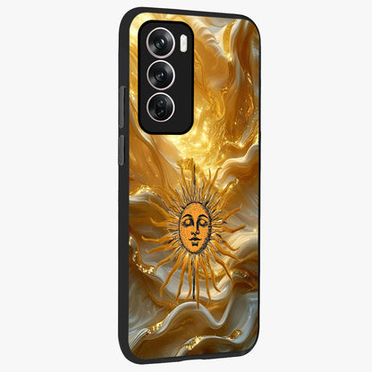 Eternal Golden Glow Glass Case upright view showcasing luminous golden artwork with luxurious visual theme.