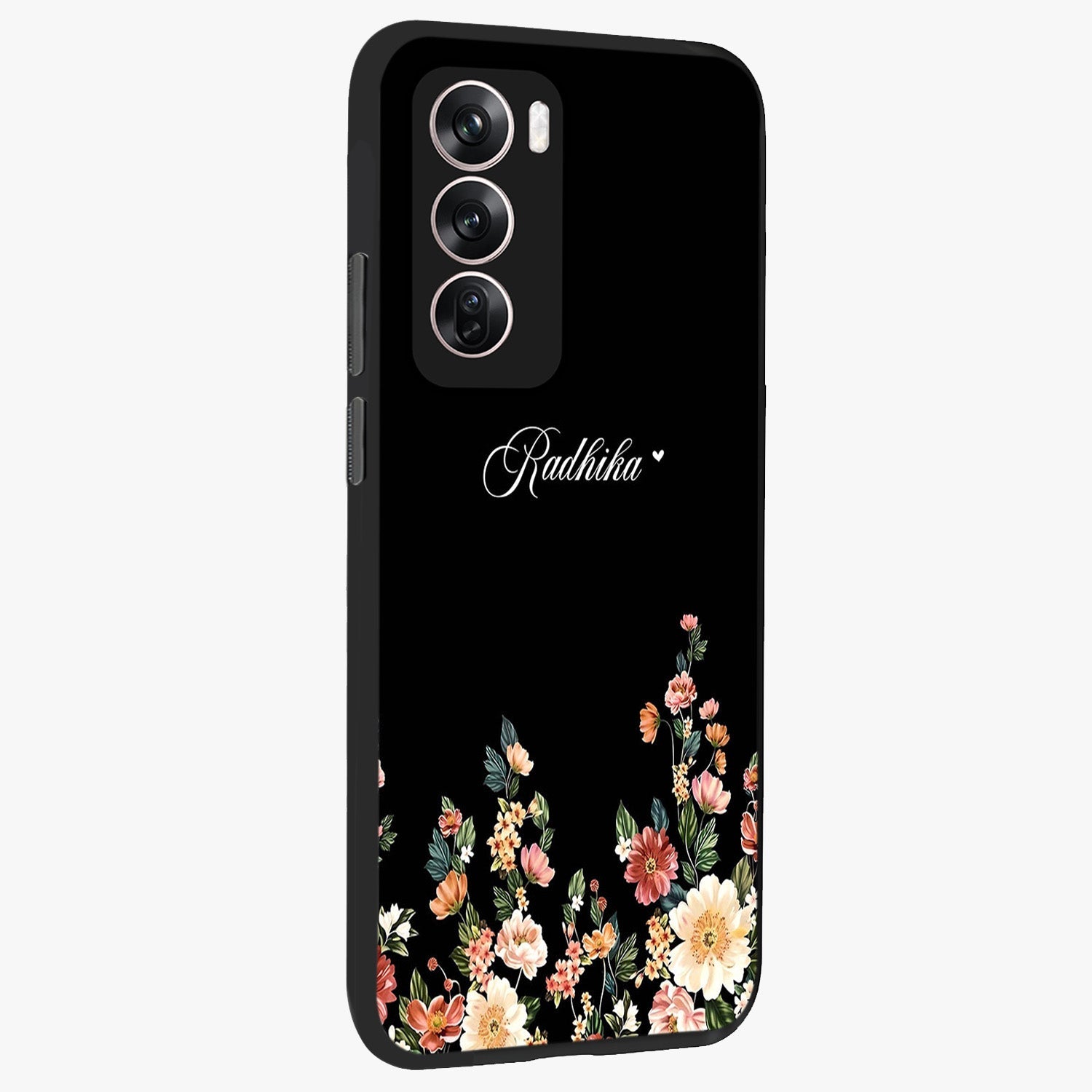 Floral Design With a Custom Personalized Name Glass Case upright view showcasing delicate floral artwork with personalized aesthetic style.