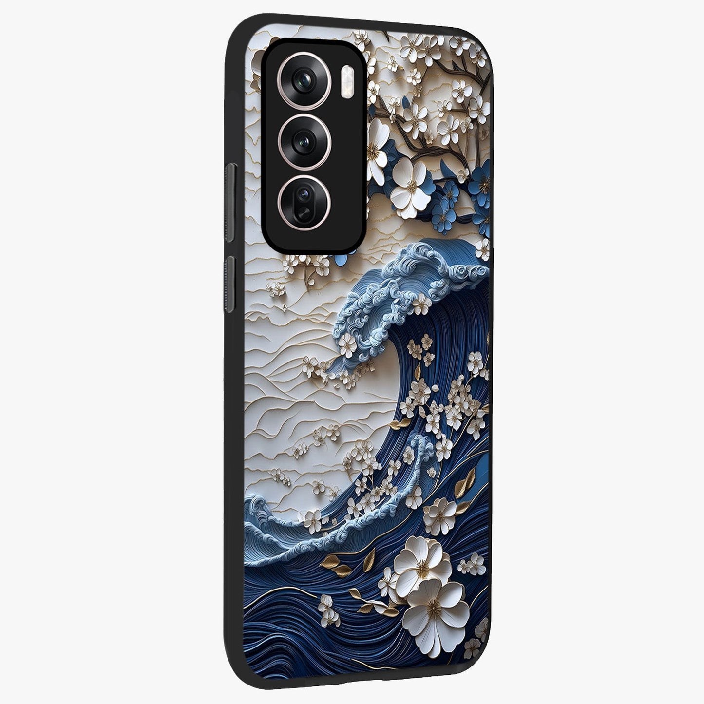 Floral Wave Origami Glass Case upright view showcasing creative floral origami artwork with artistic decorative theme.