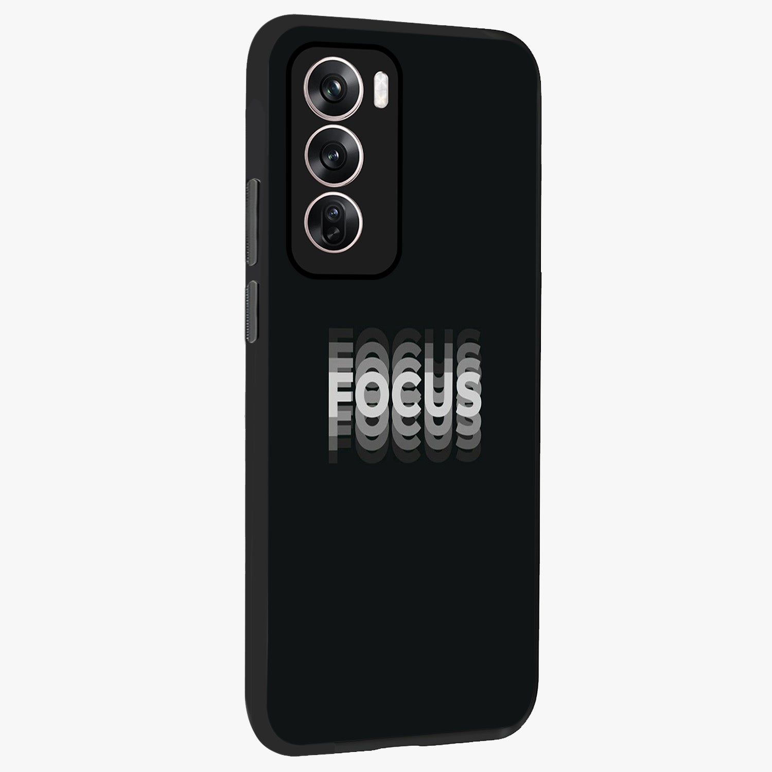 Focus Mode On Glass Case upright view showcasing strong typography statement with sleek motivational theme.