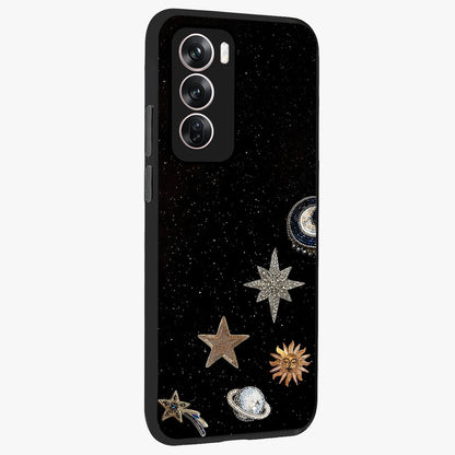 Galactic Charm Glow Glass Case upright view showcasing glowing cosmic charm artwork with magical celestial style.