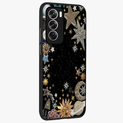 Galactic Jewel Stars Glass Case upright view showcasing glittering star jewel artwork with vibrant galaxy theme.