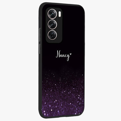 Glittery Purple Bokeh Custom Name Glass Case upright view showcasing vibrant purple sparkle artwork with personalized aesthetic style.