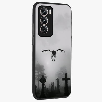 Graveyard Shadow Descent Glass Case upright view showcasing haunting graveyard artwork with dramatic dark theme.