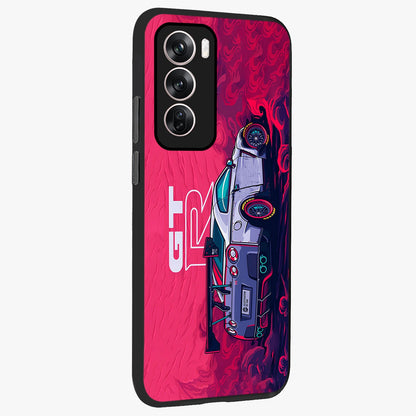 GT-R Car Pattern Glass Case upright view showcasing dynamic car pattern artwork with modern sports theme.