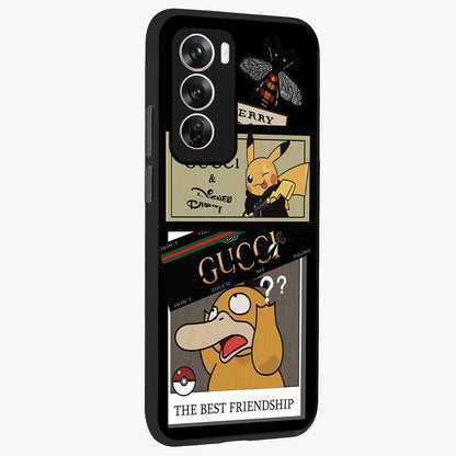 Gucci Play Mashup Glass Case upright view showcasing trendy luxury inspired artwork with modern fashion theme.