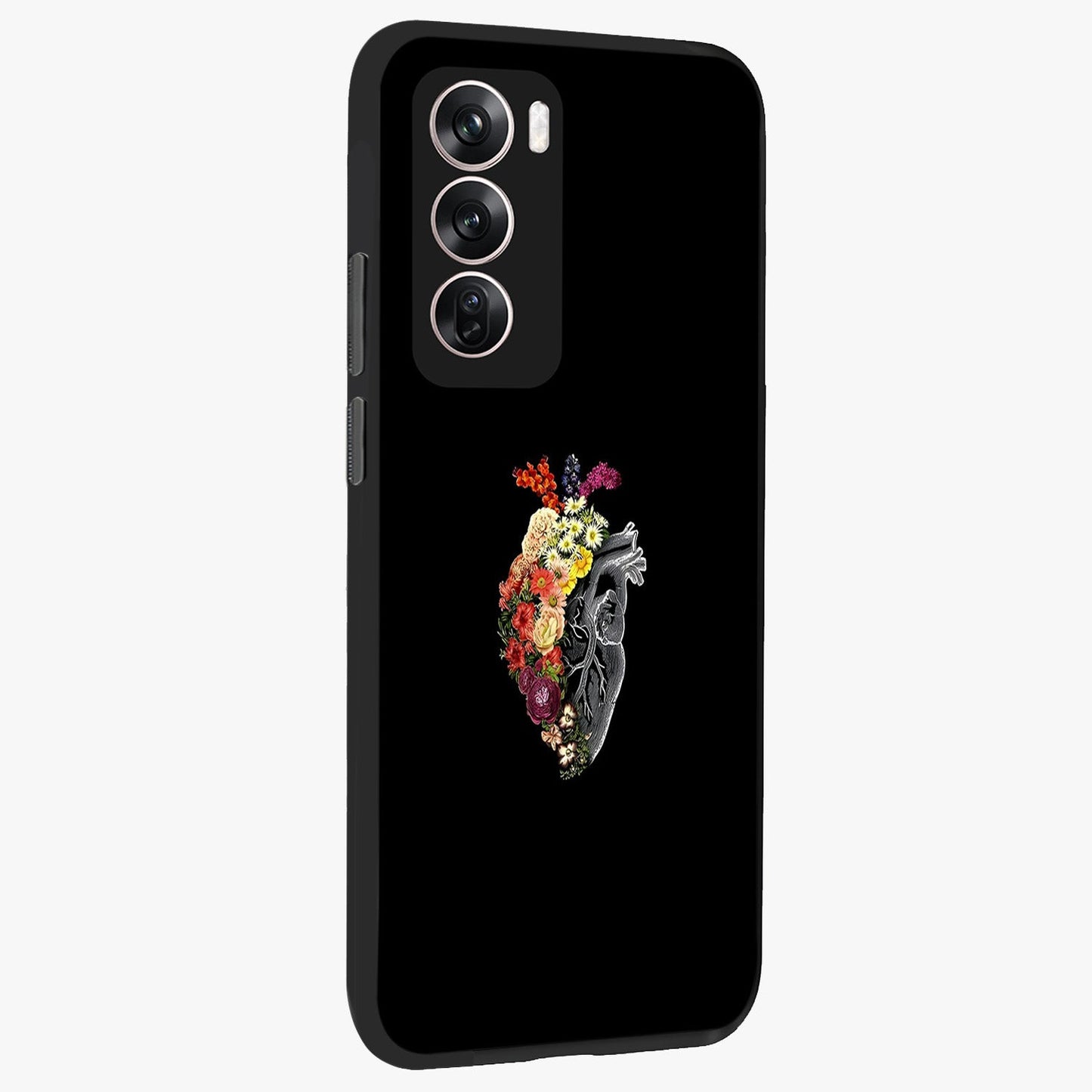 Heart With Flowers Glass Case upright view showcasing decorative heart and floral artwork with sweet romantic theme.
