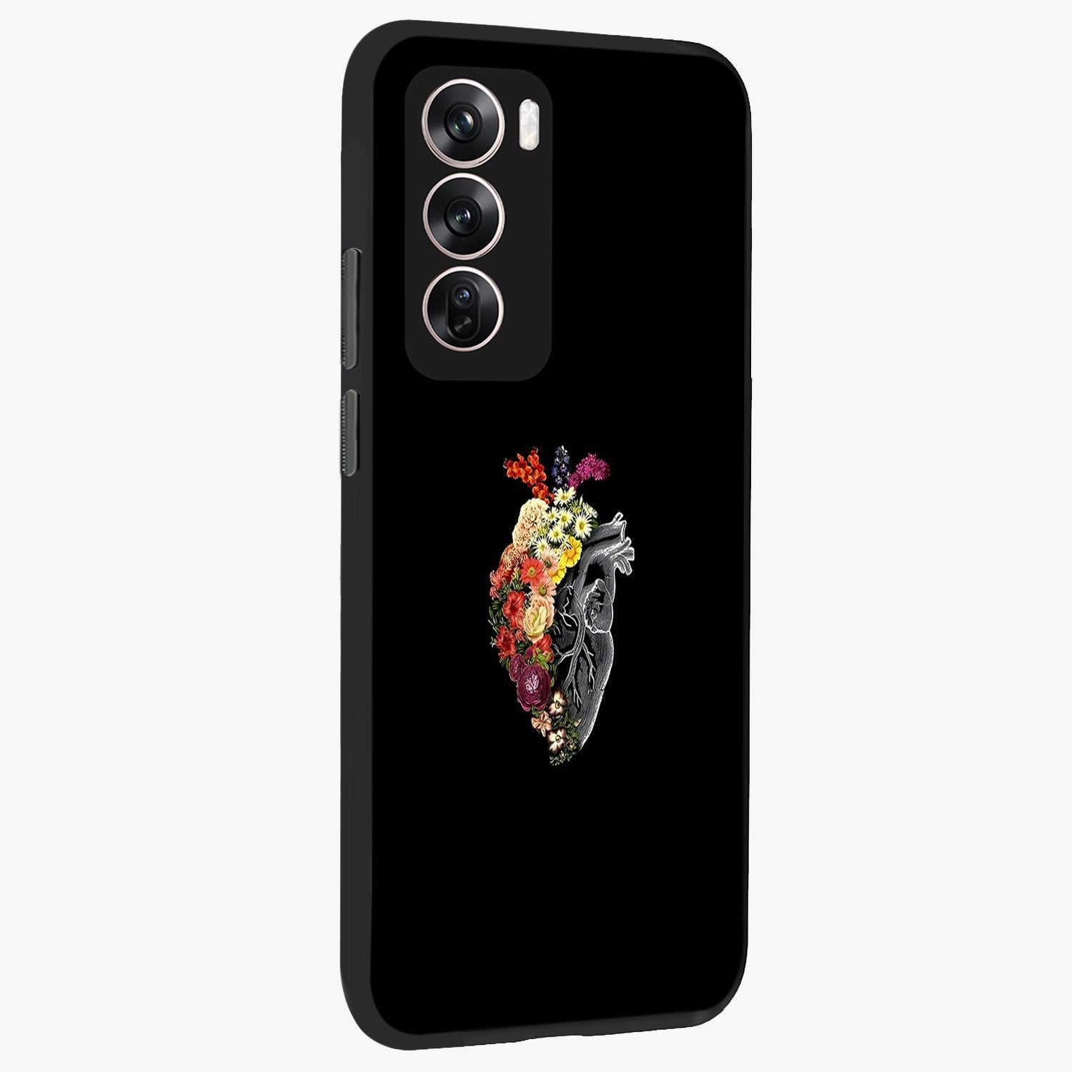 Heart With Flowers Glass Case upright view showcasing decorative heart and floral artwork with sweet romantic theme.