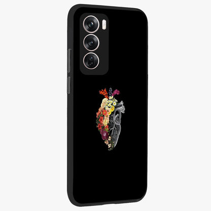 Heart With Flowers Glass Case upright view showcasing decorative heart and floral artwork with sweet romantic theme.