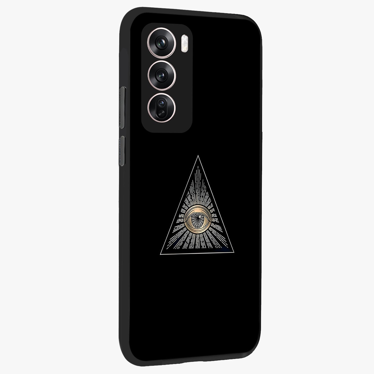 Illuminati Evil Glass Case upright view showcasing striking illuminati artwork with mysterious symbolic theme.