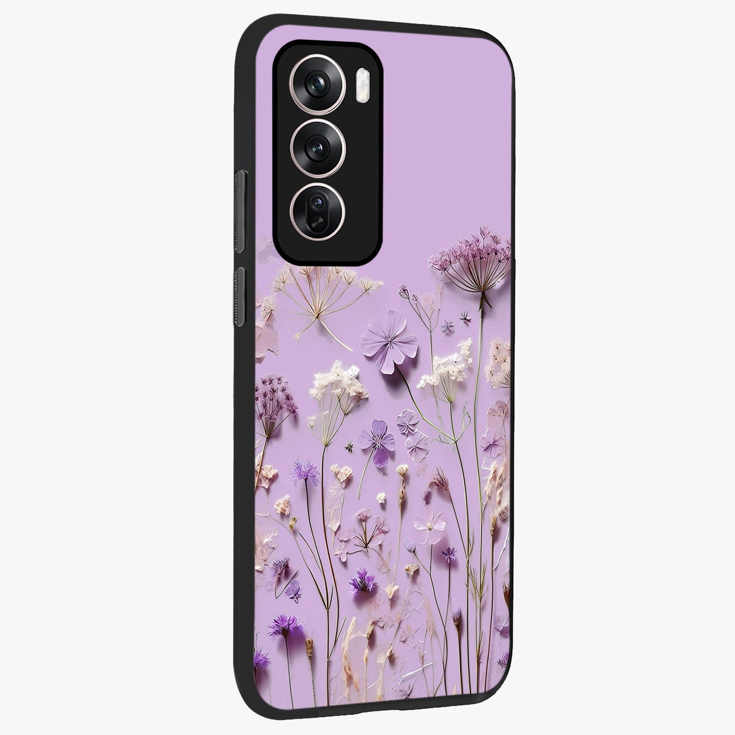 Lavender Blossom Dream Glass Case upright view showcasing delicate lavender blossom artwork with peaceful floral theme.