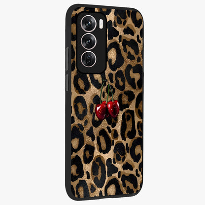 Leopard Wild Cherry Glass Case upright view showcasing stylish leopard pattern artwork with trendy fashion theme.