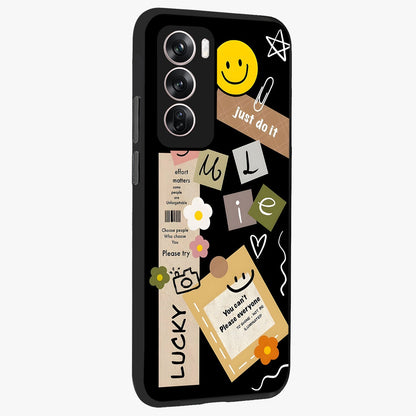 Lucky Aesthetic Collage Glass Case upright view showcasing vibrant collage artwork with youthful aesthetic theme.