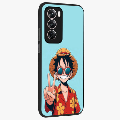 Luffy Summer Anime Vibe Glass Case upright view showcasing dynamic anime artwork with bright adventurous theme.