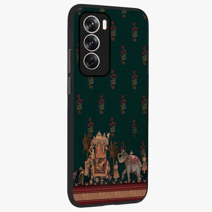 Macmerise Glass Case upright view showcasing bold artistic artwork with contemporary design theme.