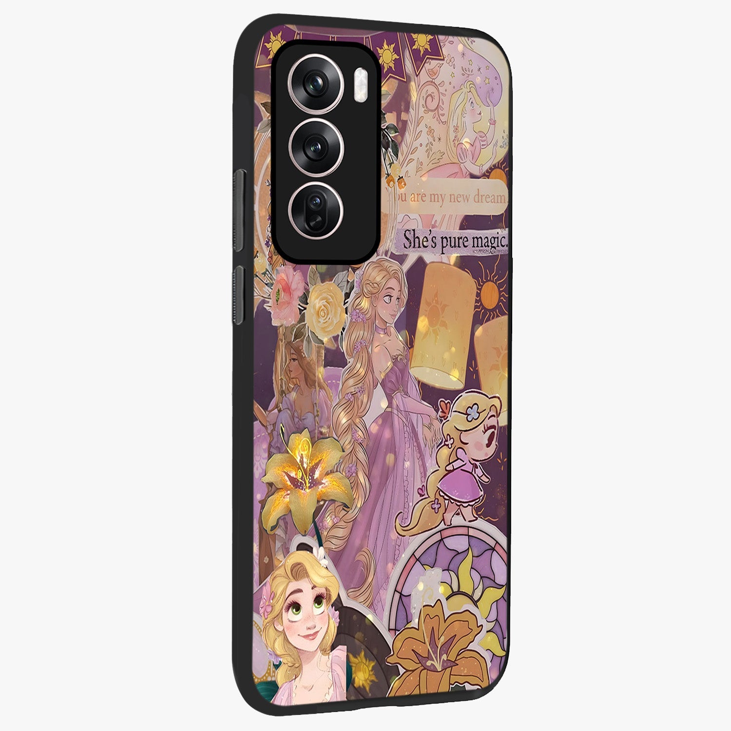 Magical Tangled Dream Glass Case upright view showcasing enchanting artistic artwork with dreamy fantasy theme.