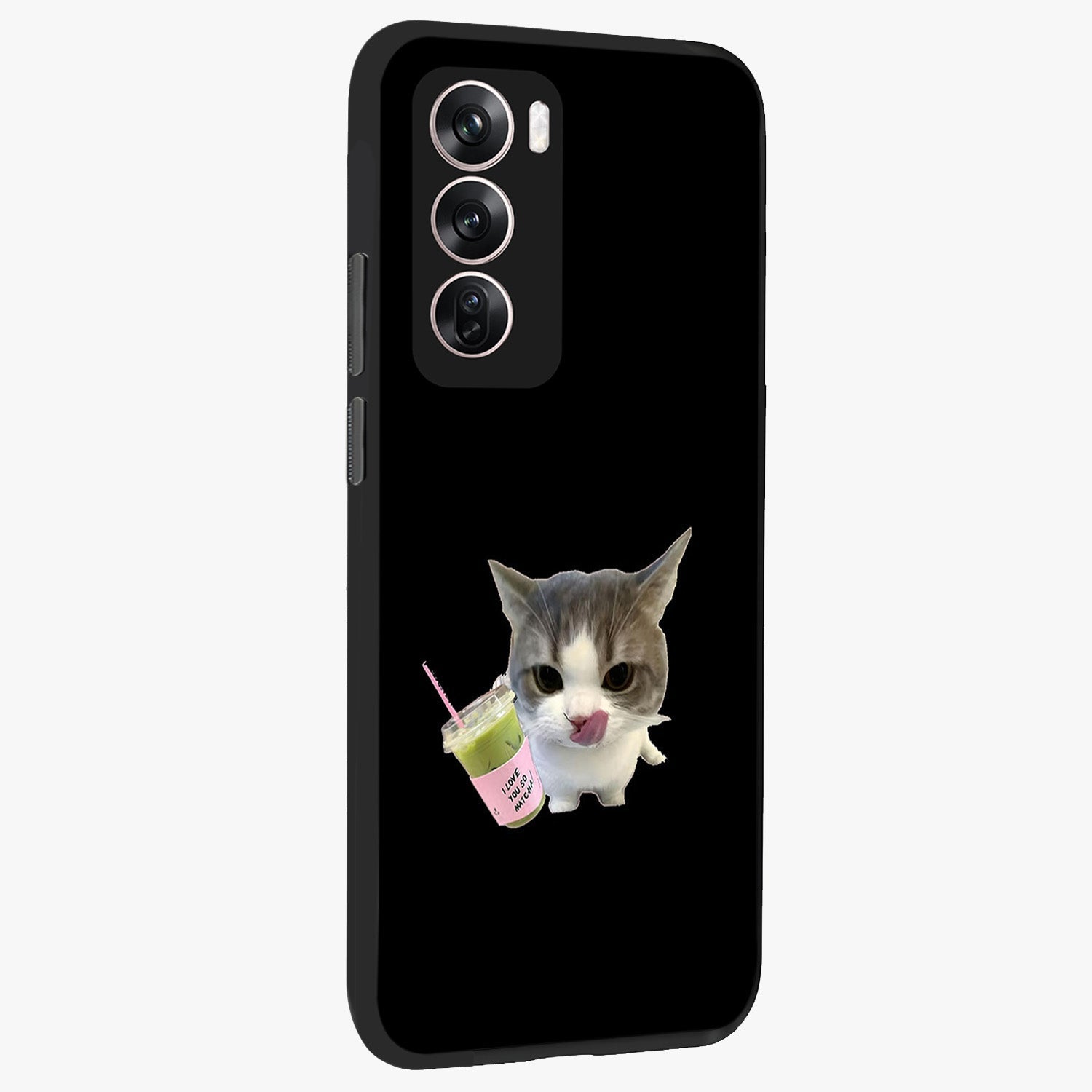 Matcha Cat Style Glass Case upright view showcasing charming cat artwork with cozy aesthetic theme.