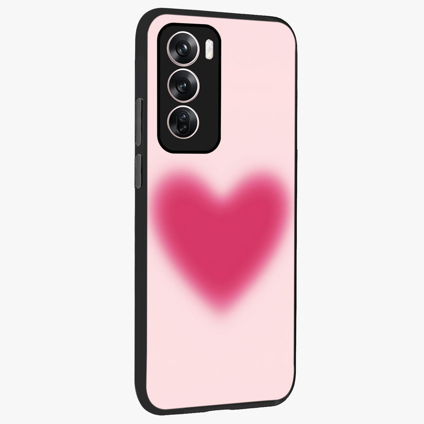 Pink Aura Heart Glass Case upright view showcasing romantic heart artwork with soft pastel theme.