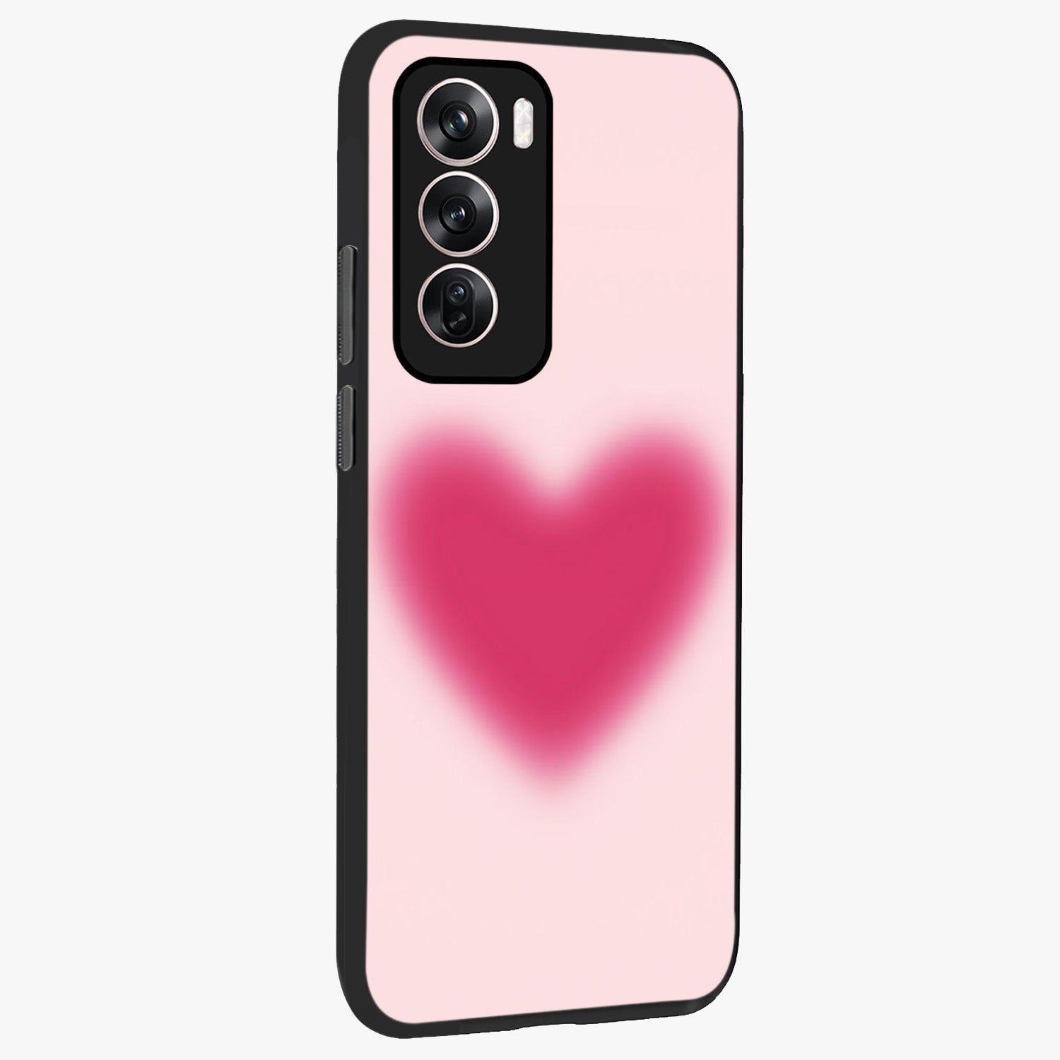 Pink Aura Heart Glass Case upright view showcasing romantic heart artwork with soft pastel theme.