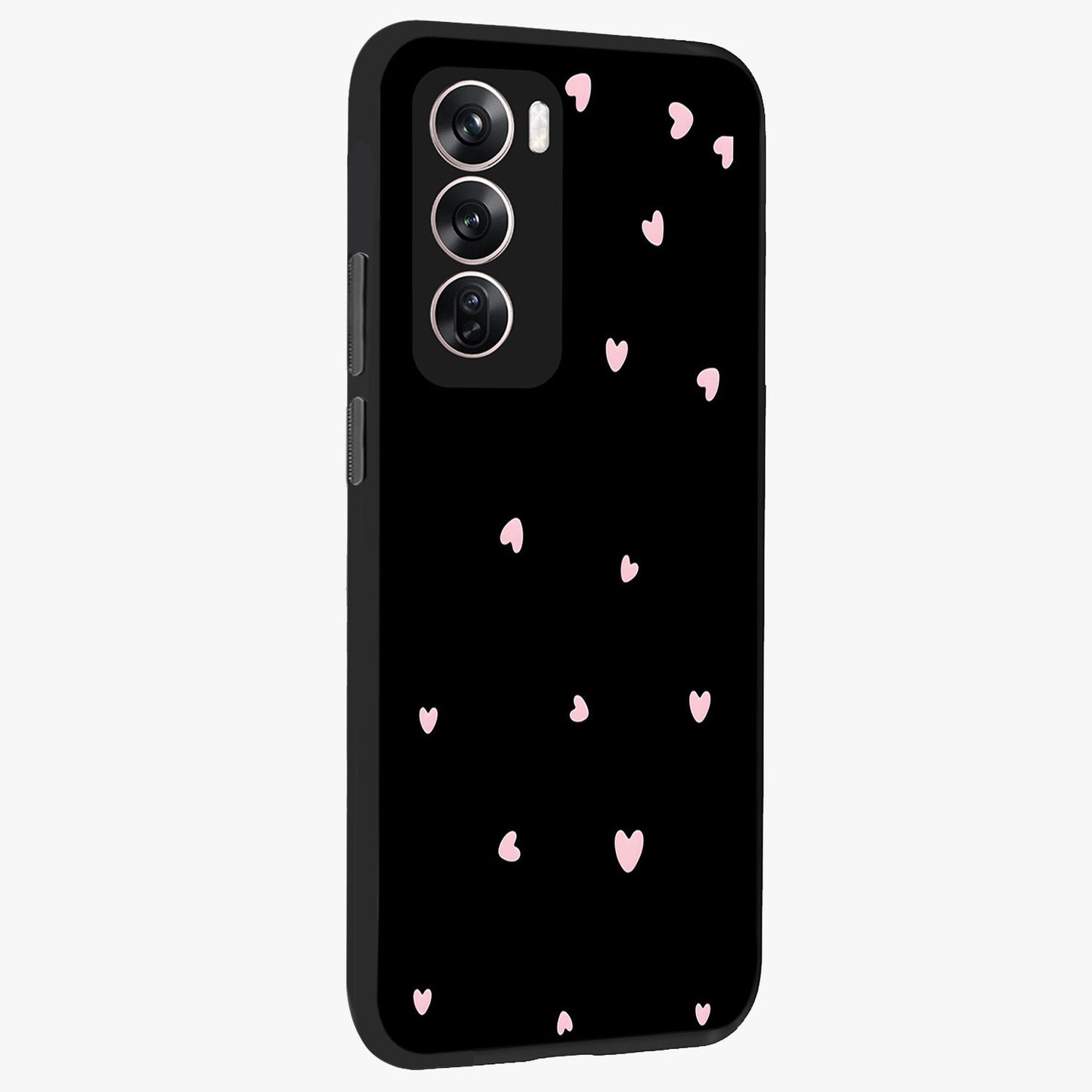 Pink Love Drops Glass Case upright view showcasing charming heart drop artwork with romantic playful theme.