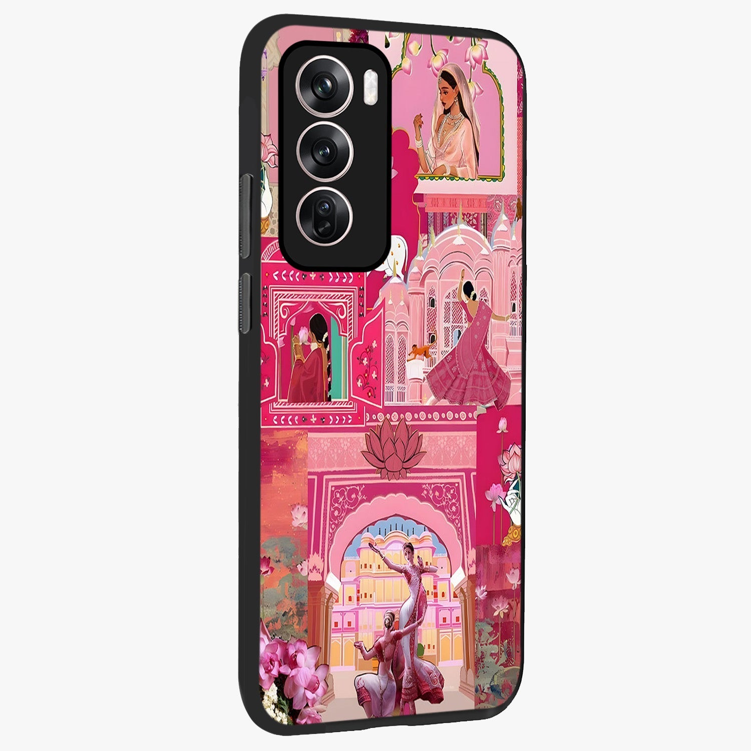 Pink Palace Muse Glass Case upright view showcasing artistic palace artwork with graceful royal theme.