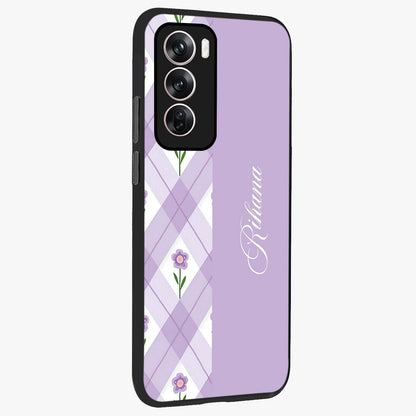 Purple Diamond Floral Glass Case upright view showcasing vibrant floral artwork with stylish geometric theme.