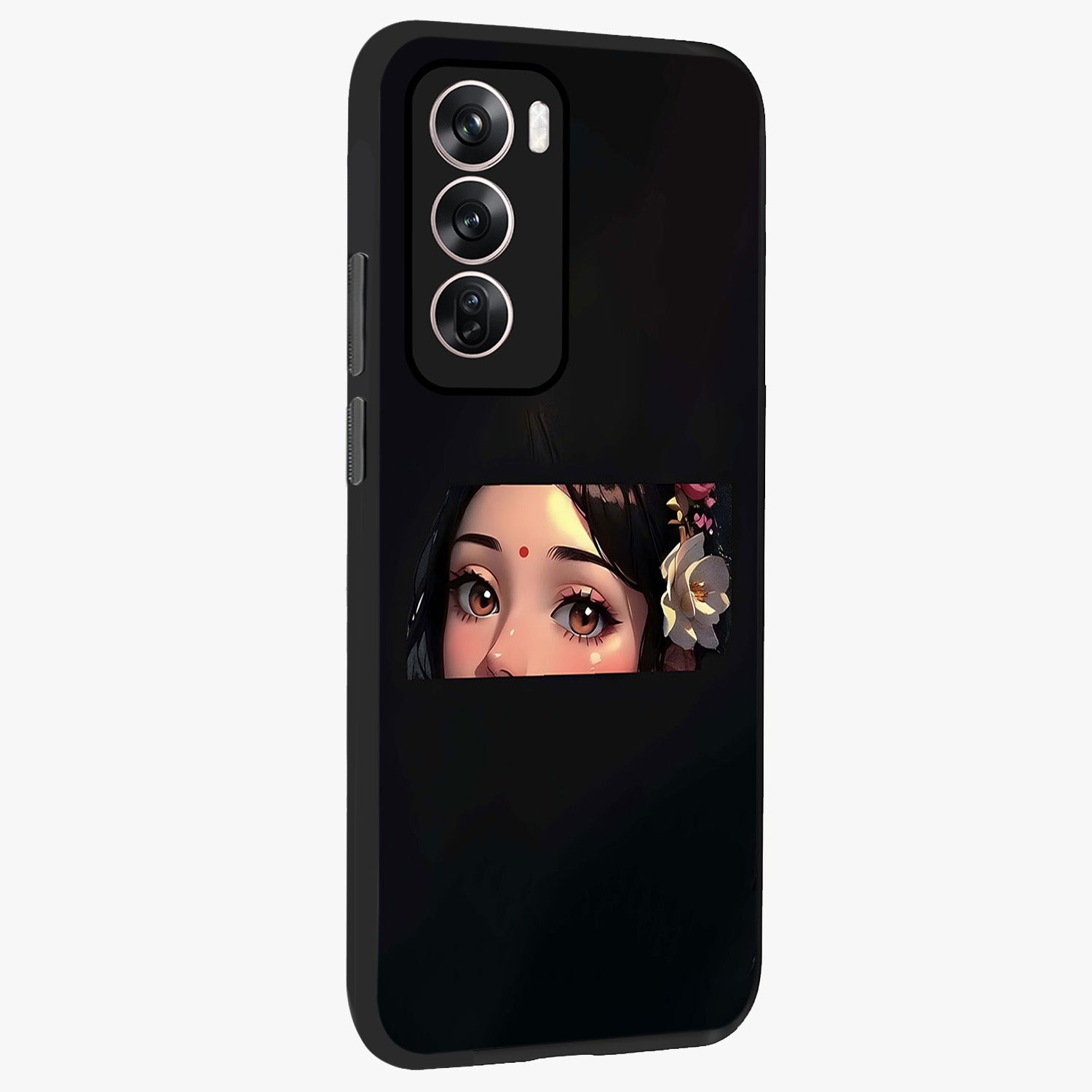Radha Divine Embrace Glass Case upright view showcasing sacred Radha themed artwork with peaceful devotional style.