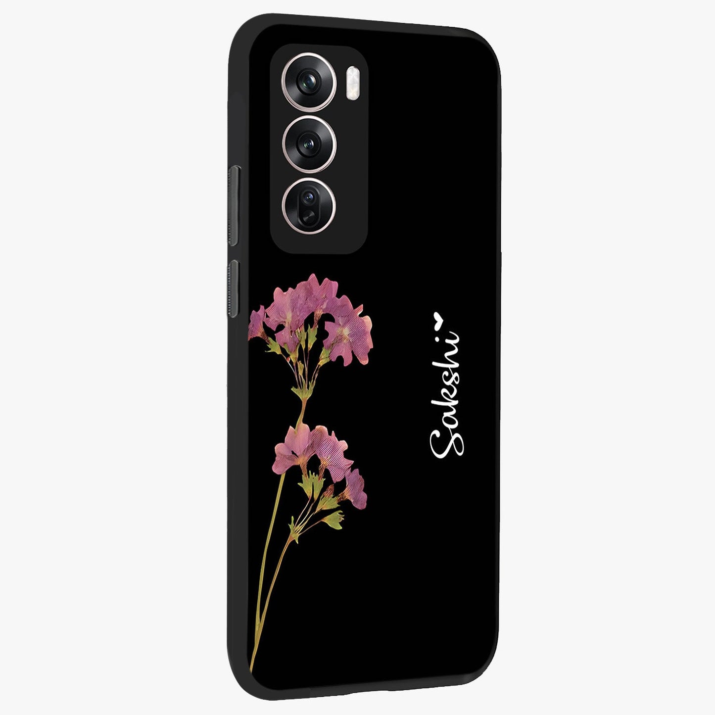 Riching Lavender Flower Custom Name Glass Case upright view showcasing elegant lavender floral artwork with personalized aesthetic.