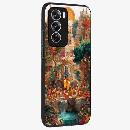 Sacred Sunlight Gods Glass Case upright view showcasing glowing divine artwork with sacred mythological theme.