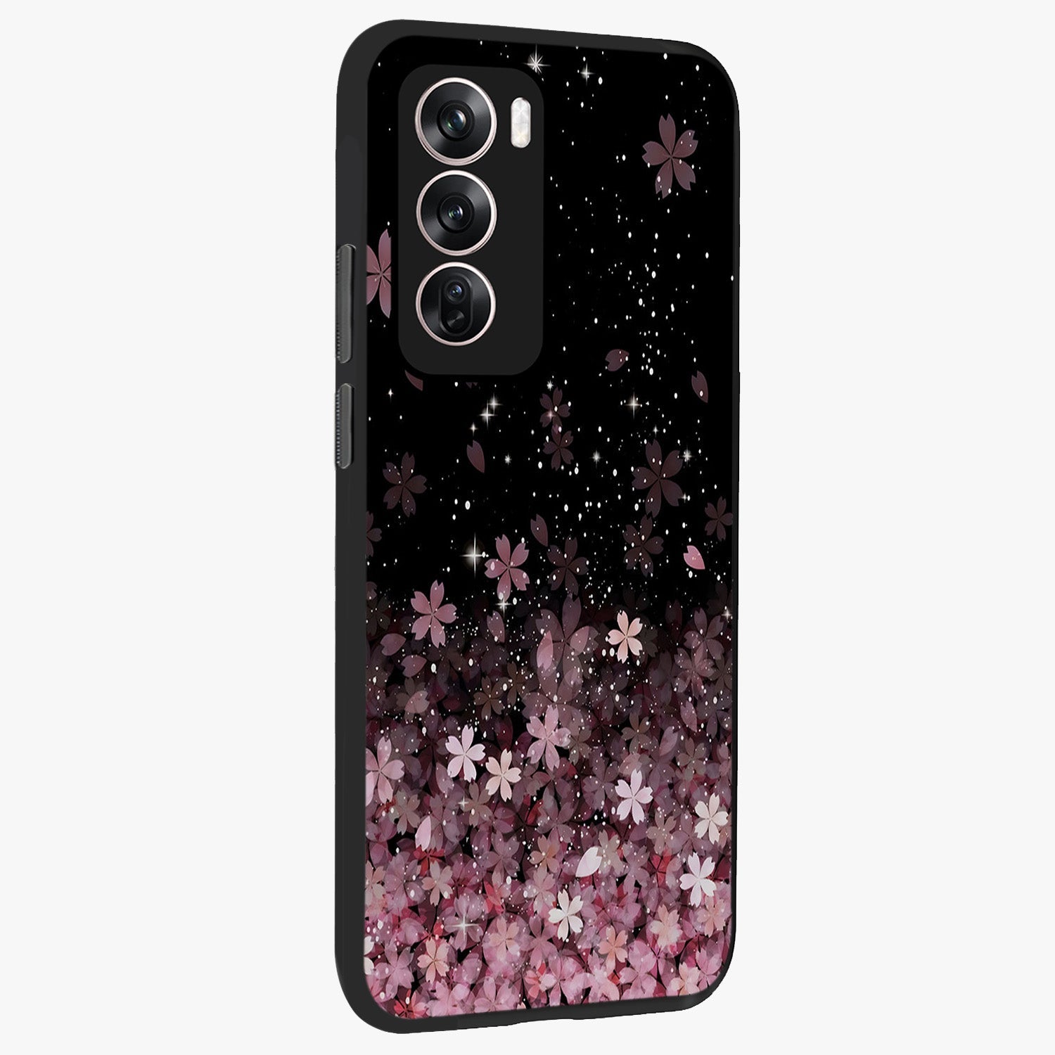 Small Starry Flowers Glass Case upright view showcasing charming floral artwork with dreamy starry theme.